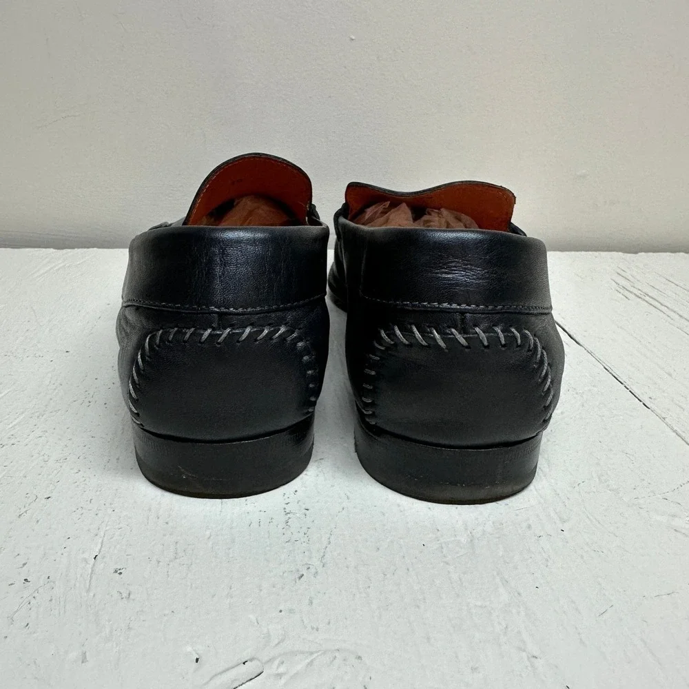 Santoni Mens Black Leather Moc Toe Loafer Dress Driving Shoes Italy Mens 10‎